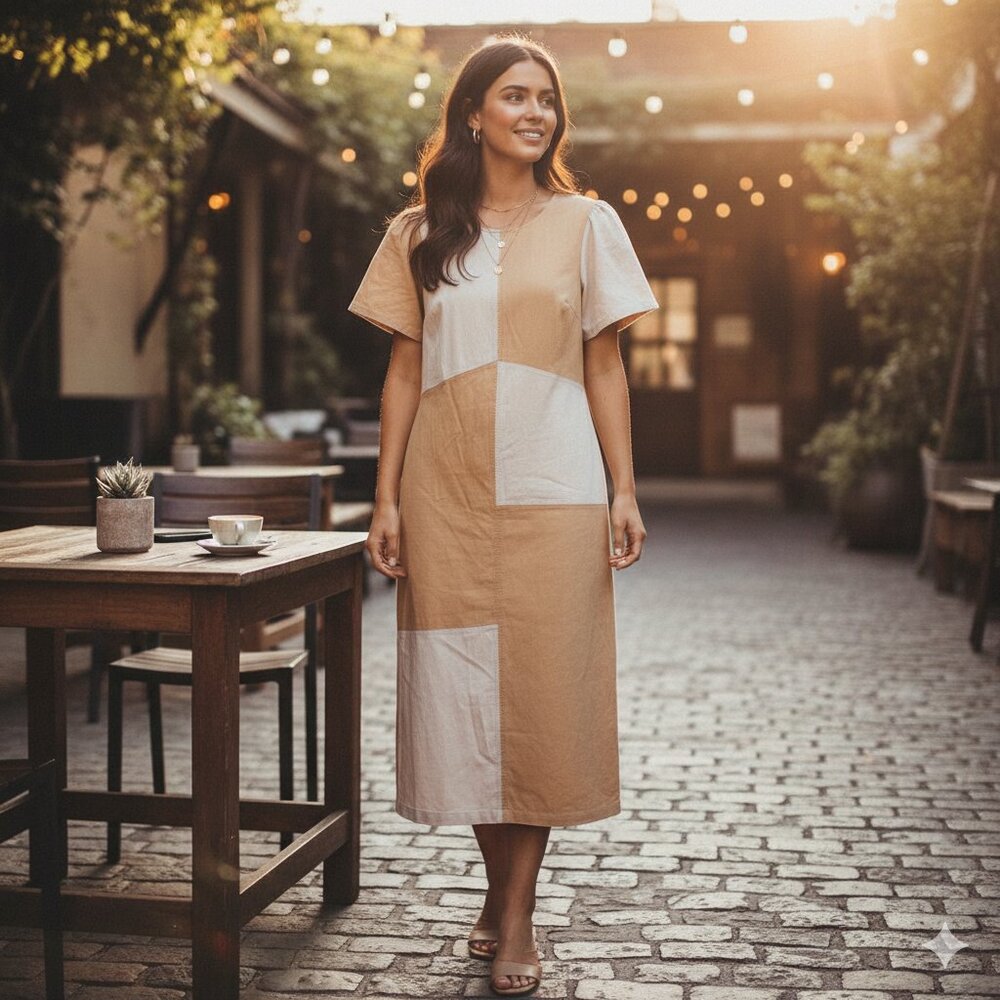 NWT Lost + Wander LA Crème Color Block Cottage Linen Midi Dress